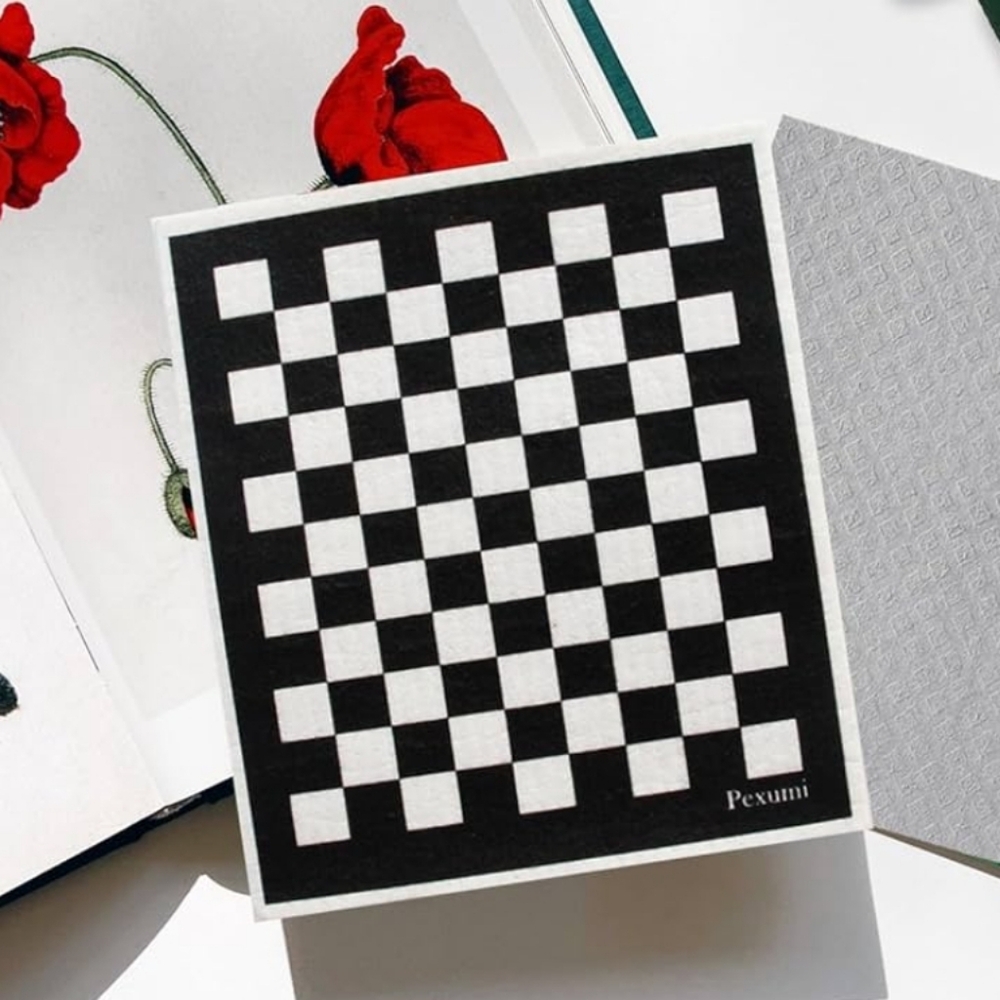 Pexumi Swedish‎ Dishcloths Set of 6 Black White Checkerboard Art Prints Reusable